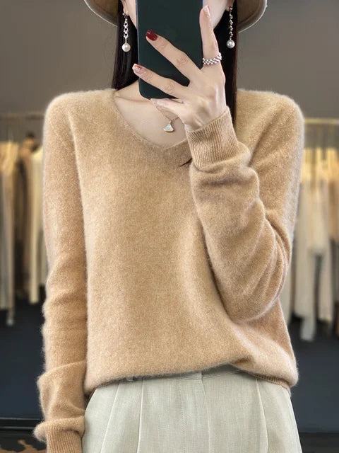 Klarissa | Damen V-Ausschnitt Strickpullover in lockerer Passform