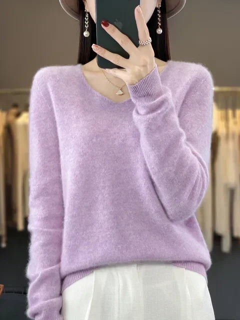 Klarissa | Damen V-Ausschnitt Strickpullover in lockerer Passform