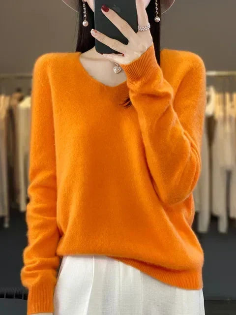 Klarissa | Damen V-Ausschnitt Strickpullover in lockerer Passform