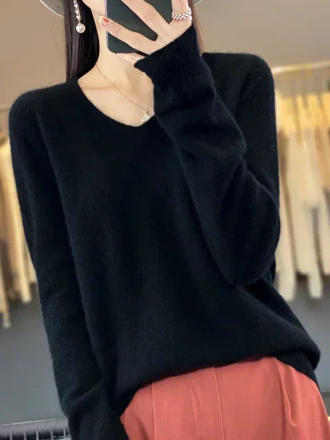 Klarissa | Damen V-Ausschnitt Strickpullover in lockerer Passform