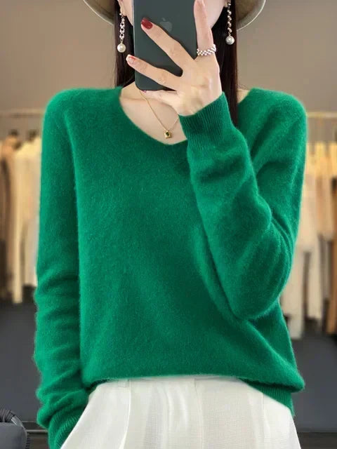 Klarissa | Damen V-Ausschnitt Strickpullover in lockerer Passform