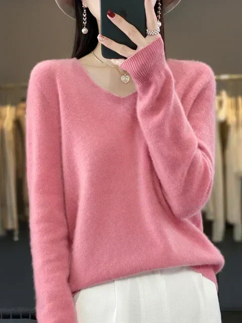 Klarissa | Damen V-Ausschnitt Strickpullover in lockerer Passform