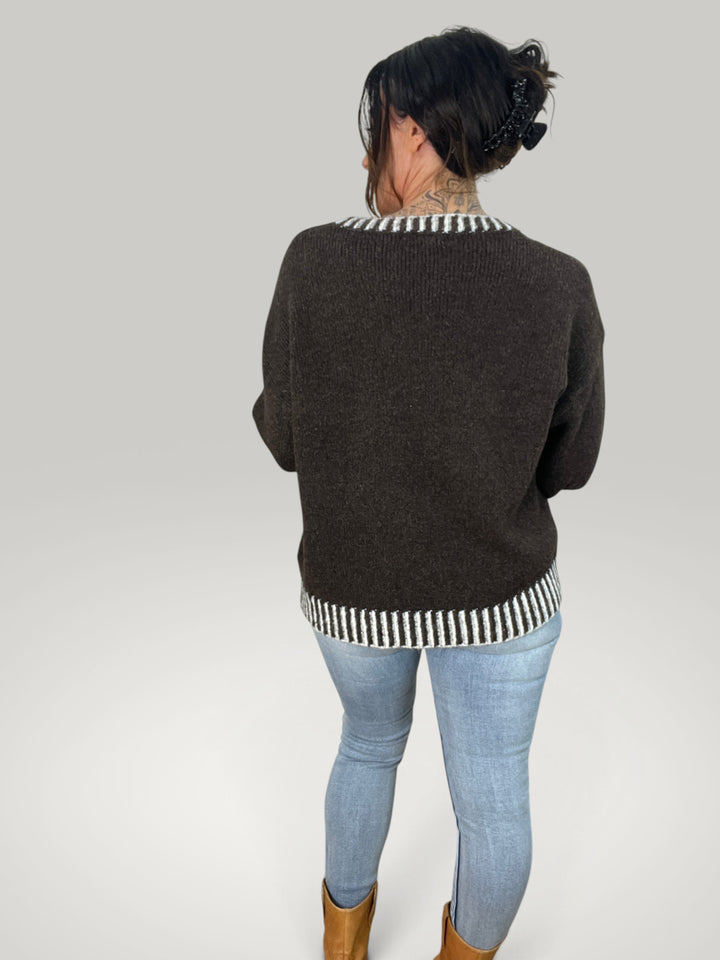 Luisa - Damen Strickpullover mit Kontraststreifen