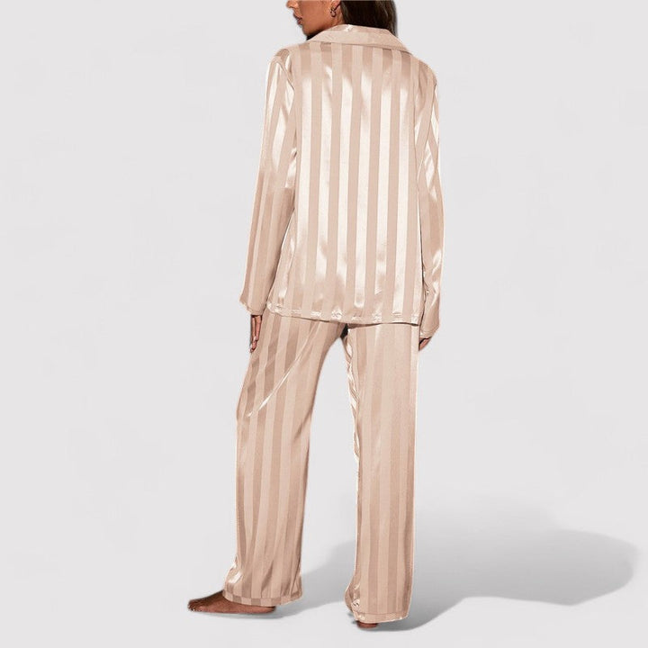Relaxed Fit Satin Striped Pajama Set for Women