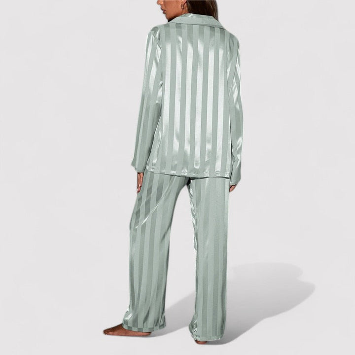 Relaxed Fit Satin Striped Pajama Set for Women