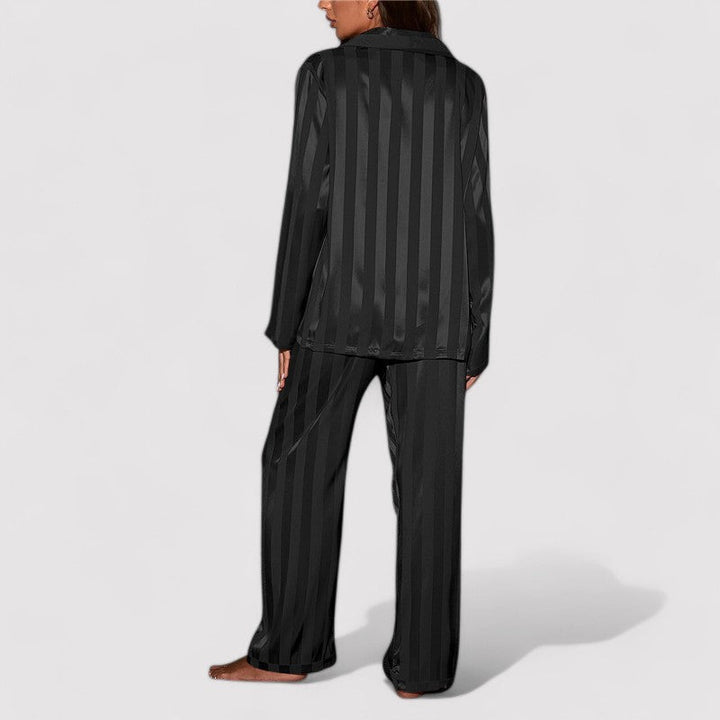 Relaxed Fit Satin Striped Pajama Set for Women
