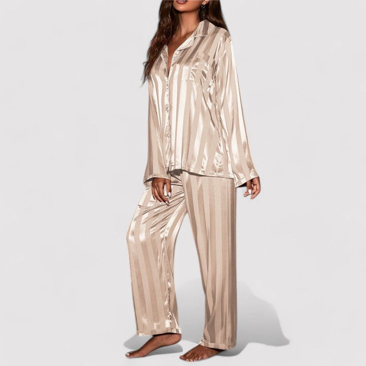 Relaxed Fit Satin Striped Pajama Set for Women
