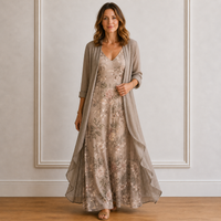 Frauen Blumen Maxi Kleid mit Leichtem Cardigan Set