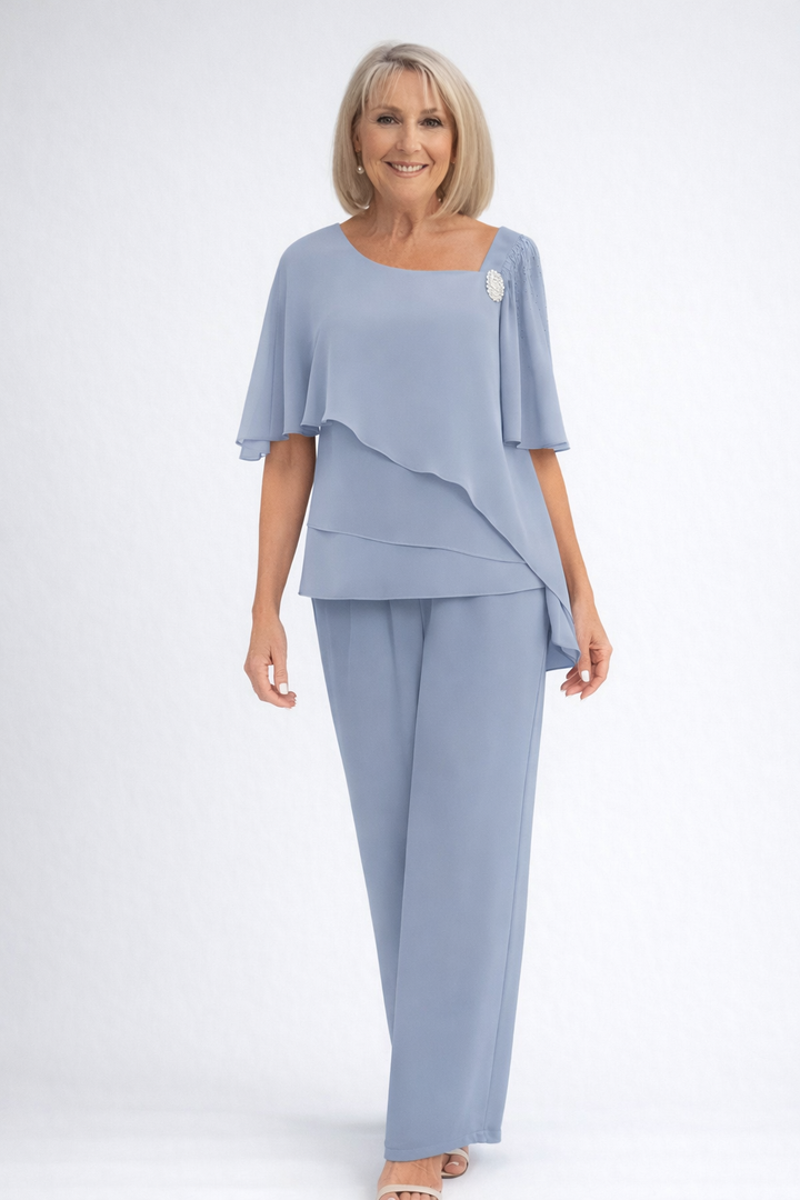 Eleganter, geschichteter Damen-Hosenanzug im Zweiteiler-Design