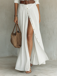 Grete - Weißes Leinen Faltenkleid Maxi