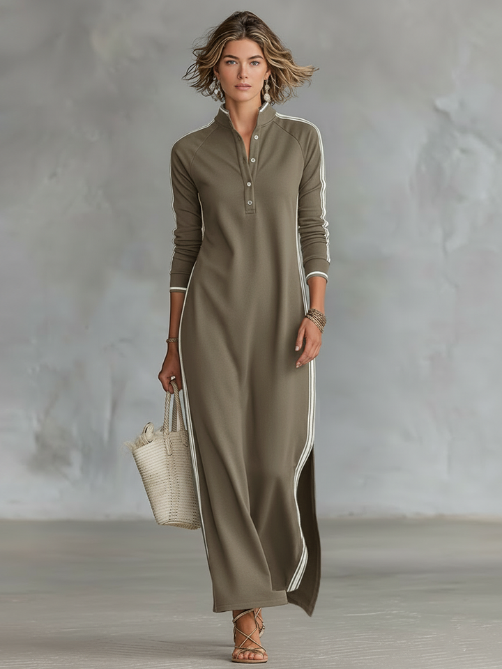 Emmi - Sweat Maxi Kleid Knopfkragen