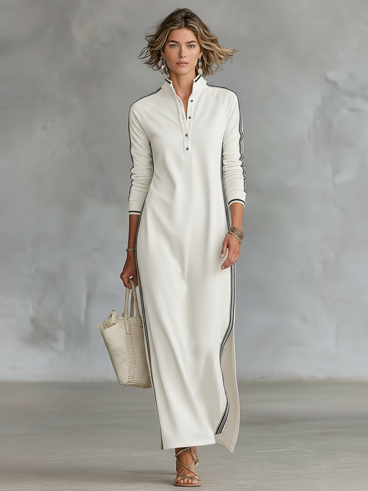 Emmi - Sweat Maxi Kleid Knopfkragen