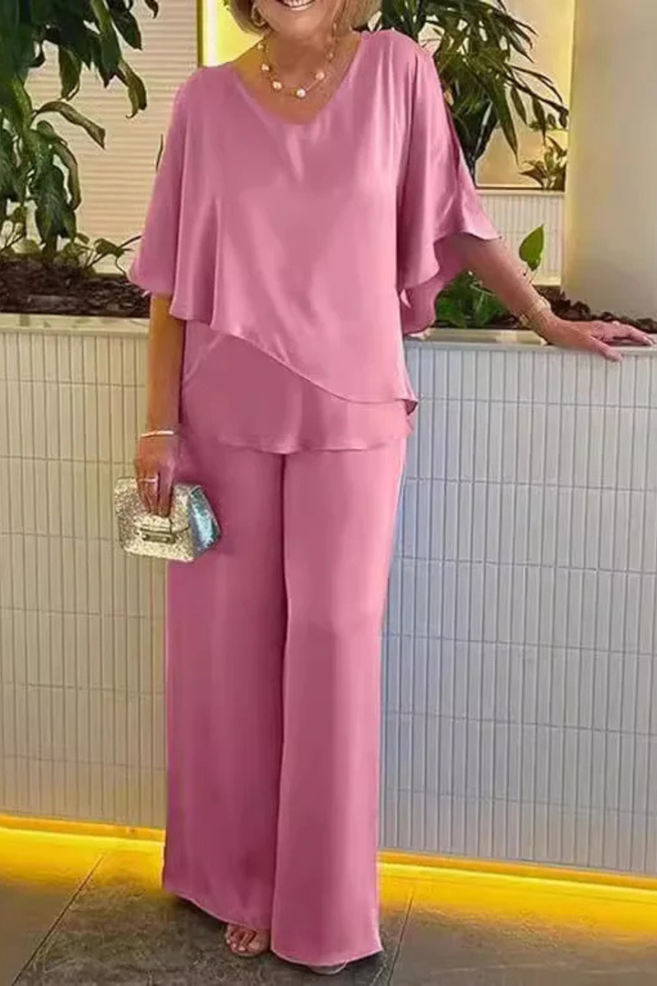 Damen Zweiteiliges Lounge-Set mit Weitbein-Hosen in fließendem Design