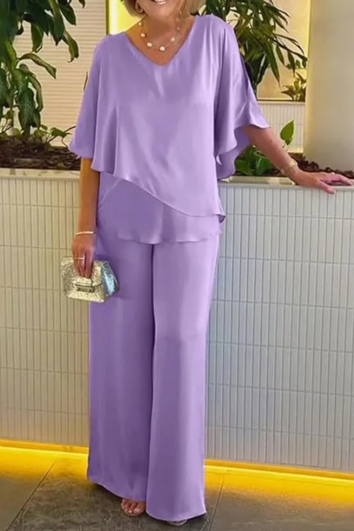 Damen Zweiteiliges Lounge-Set mit Weitbein-Hosen in fließendem Design