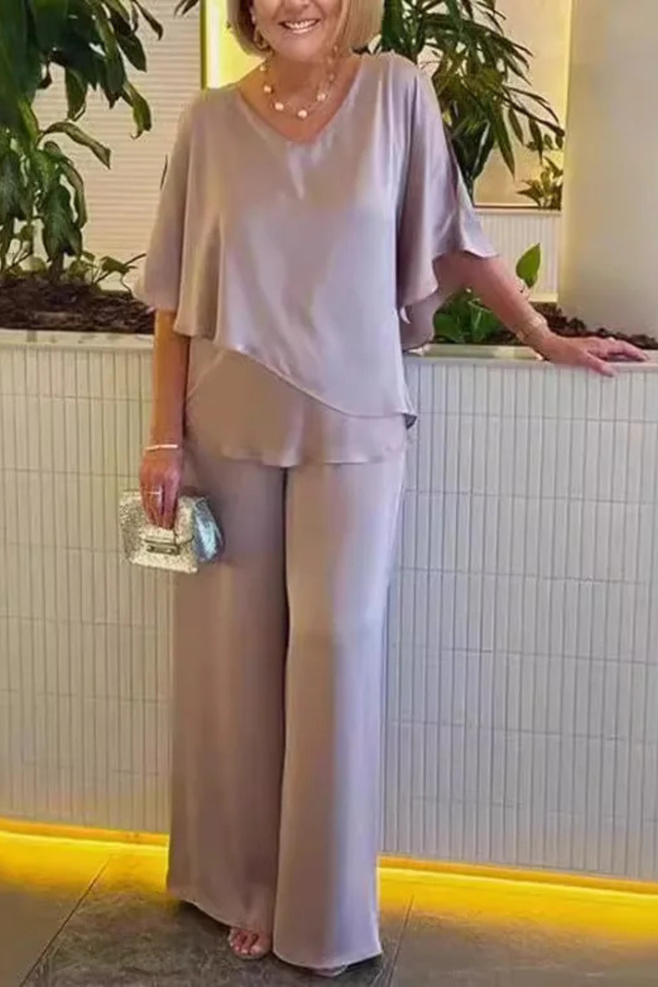 Damen Zweiteiliges Lounge-Set mit Weitbein-Hosen in fließendem Design