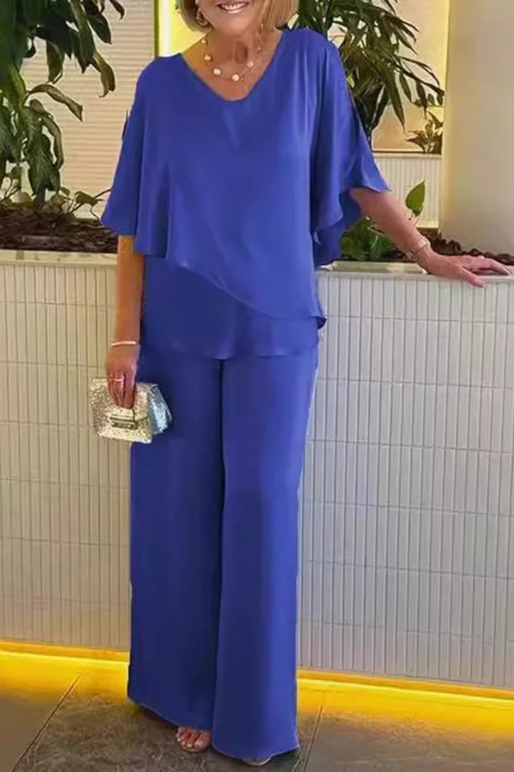 Damen Zweiteiliges Lounge-Set mit Weitbein-Hosen in fließendem Design
