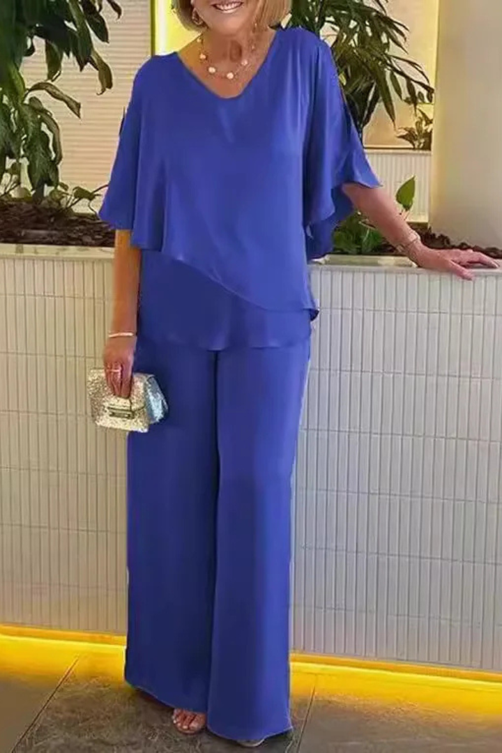 Damen Zweiteiliges Lounge-Set mit Weitbein-Hosen in fließendem Design