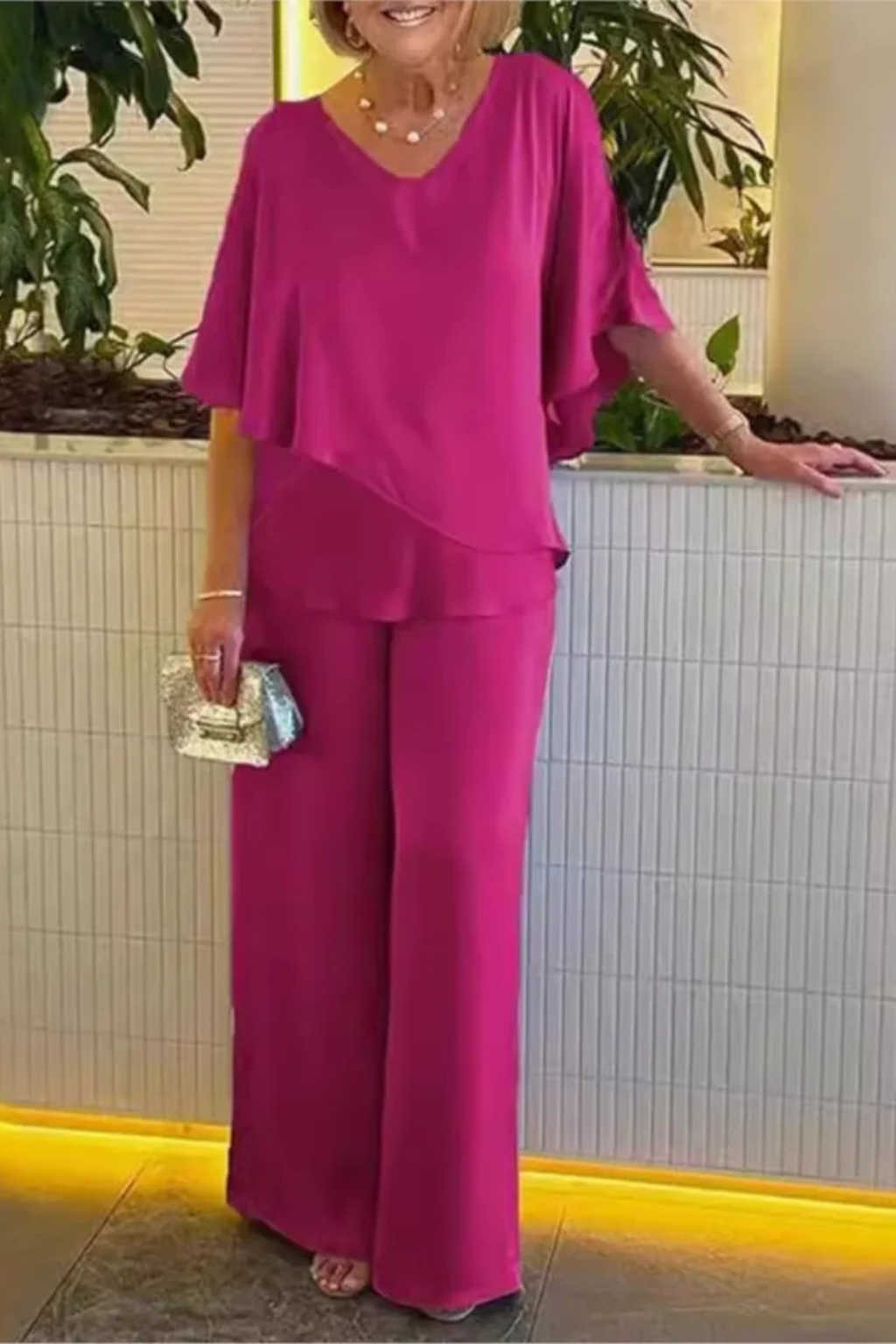 Damen Zweiteiliges Lounge-Set mit Weitbein-Hosen in fließendem Design