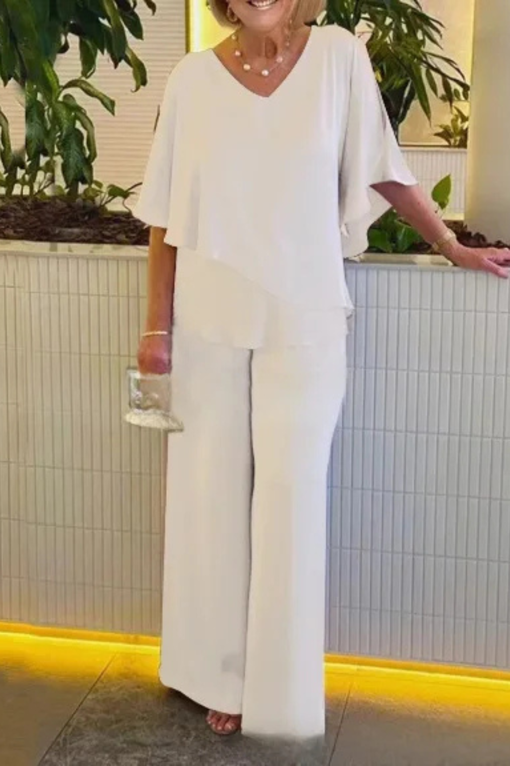Damen Zweiteiliges Lounge-Set mit Weitbein-Hosen in fließendem Design