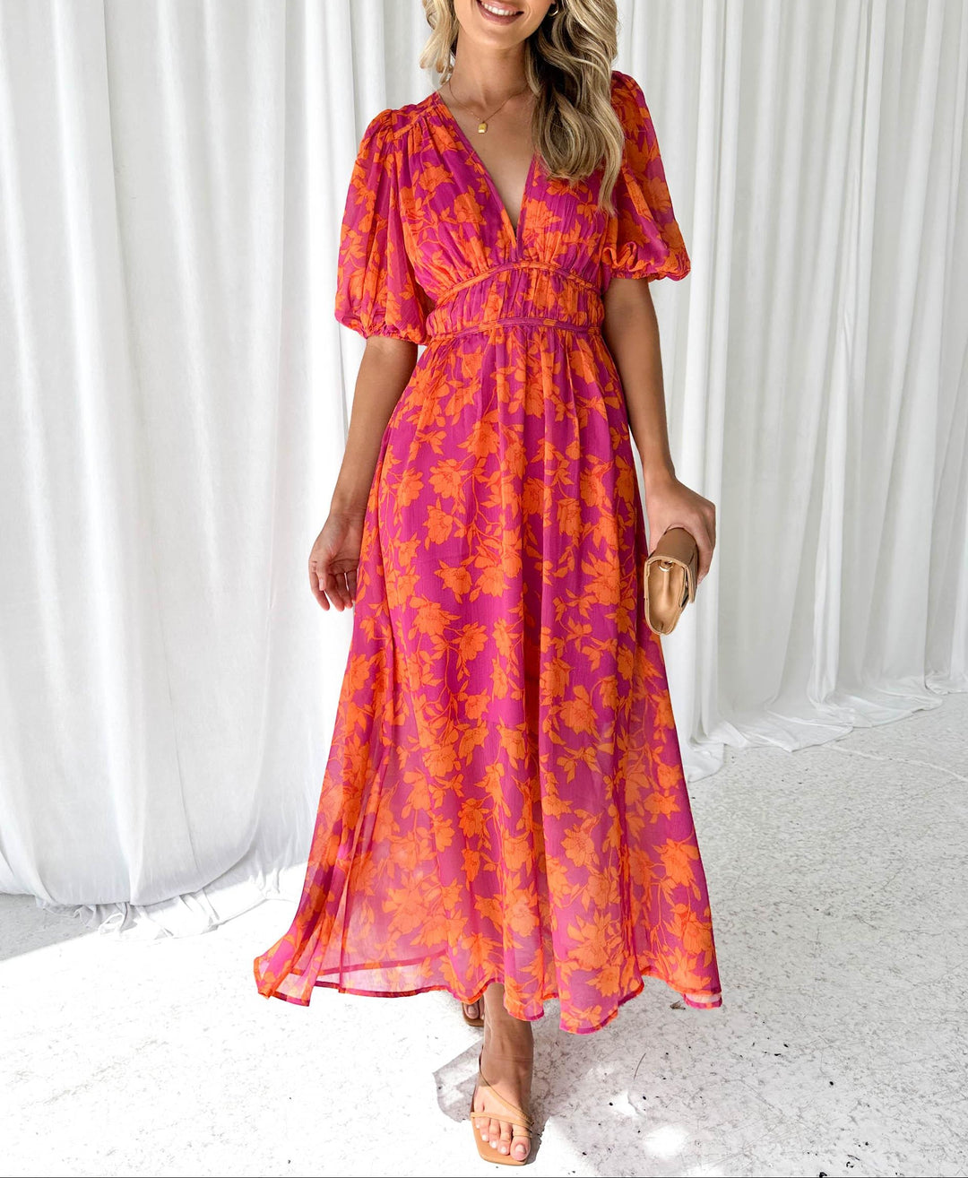 Luna - Modernes Flora Midi-Kleid