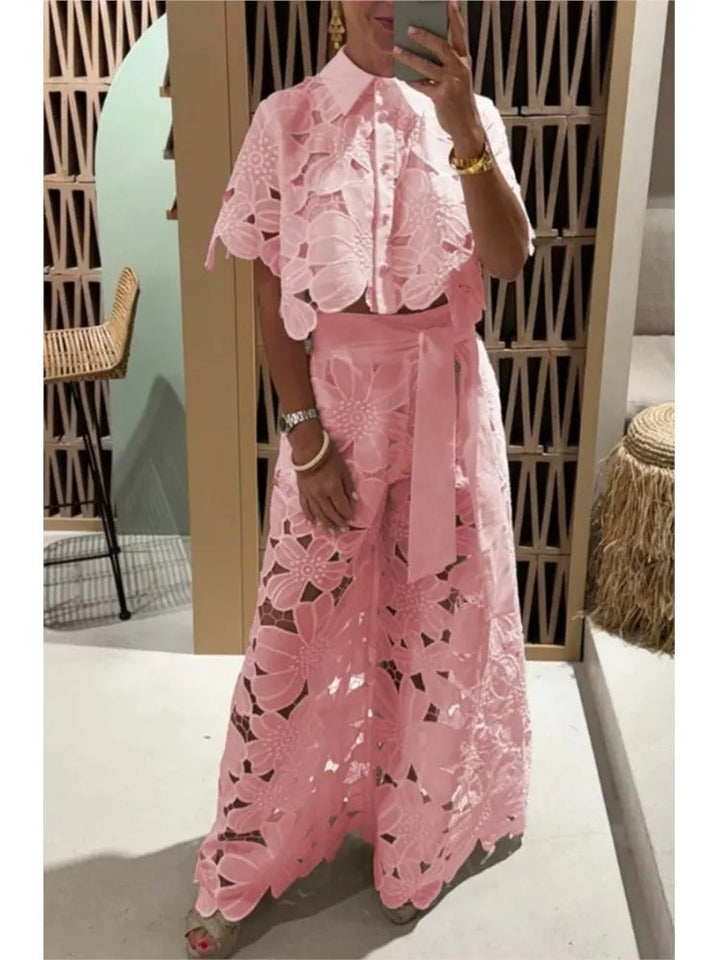 Charming Floral Cut-Out Palazzo Ensemble