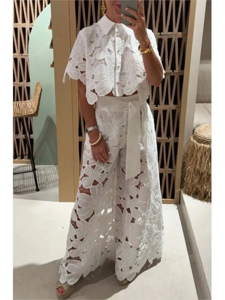 Charming Floral Cut-Out Palazzo Ensemble