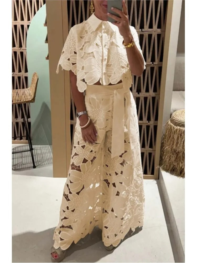 Charming Floral Cut-Out Palazzo Ensemble