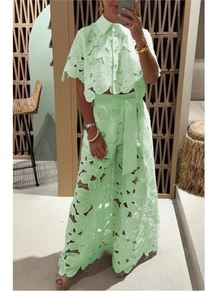 Charming Floral Cut-Out Palazzo Ensemble