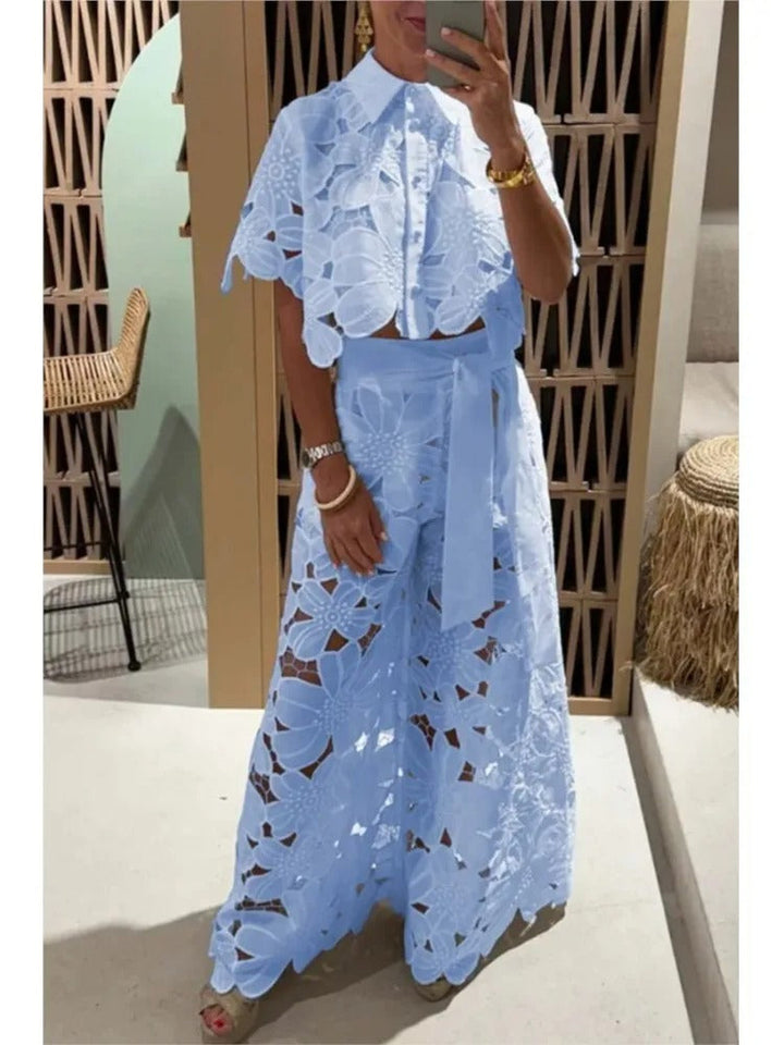 Charming Floral Cut-Out Palazzo Ensemble