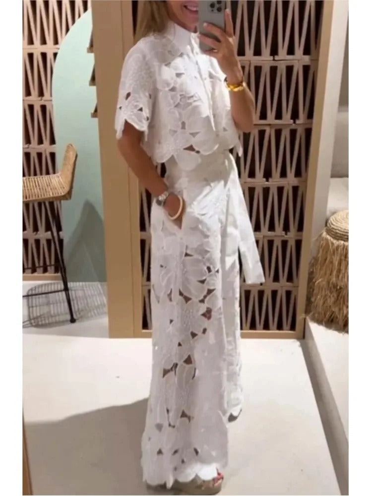 Charming Floral Cut-Out Palazzo Ensemble