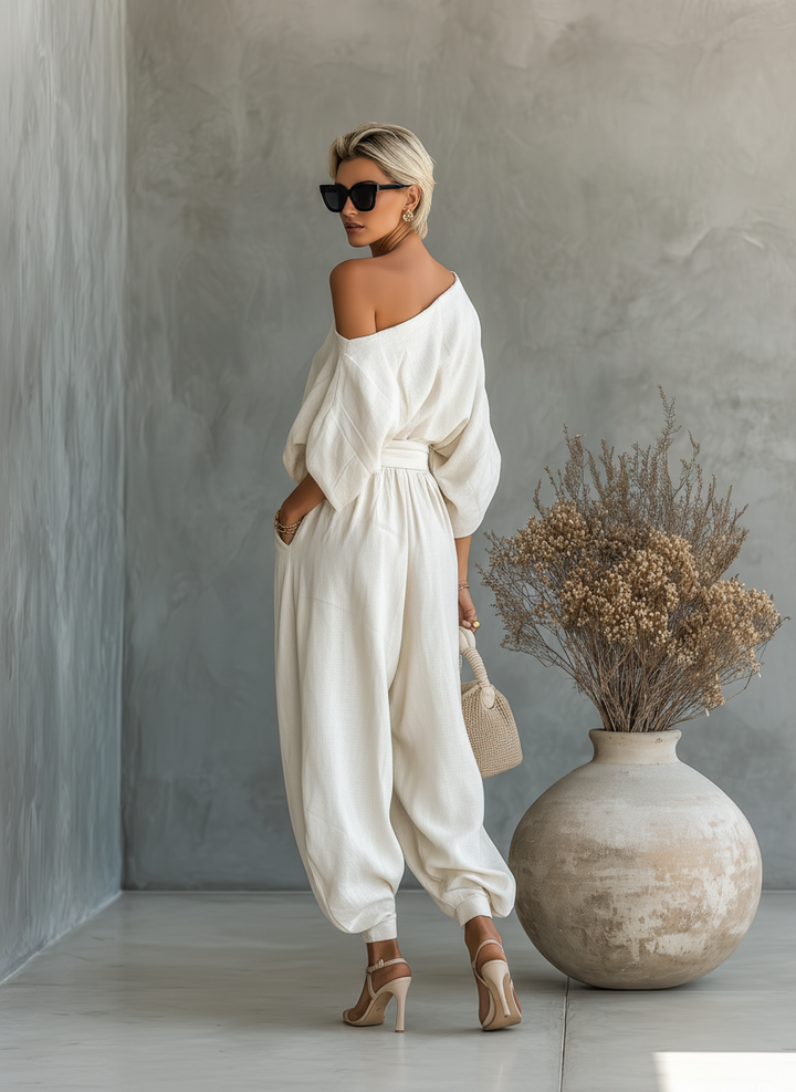 Kerstin - Leinen Set Off-Shoulder Hose