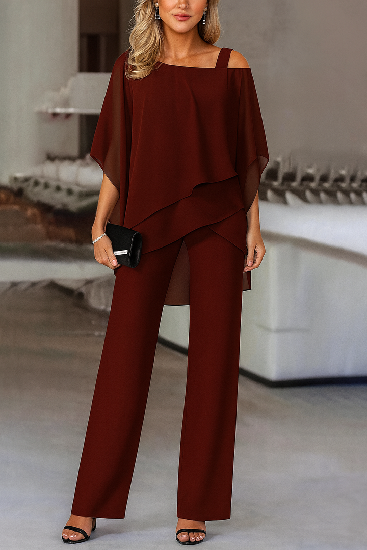 Elegantes Damen-Set mit schulterfreiem Oberteil und weiter Hose