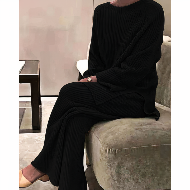 Frauen Rippstrickpullover mit weiter Hose - Lounge-Set
