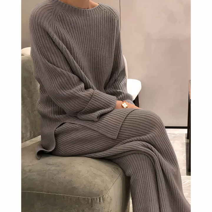Frauen Rippstrickpullover mit weiter Hose - Lounge-Set