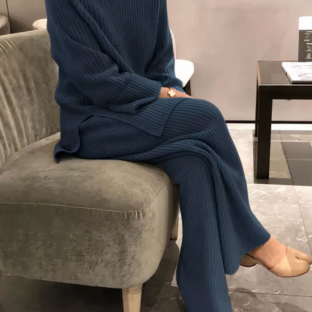 Frauen Rippstrickpullover mit weiter Hose - Lounge-Set