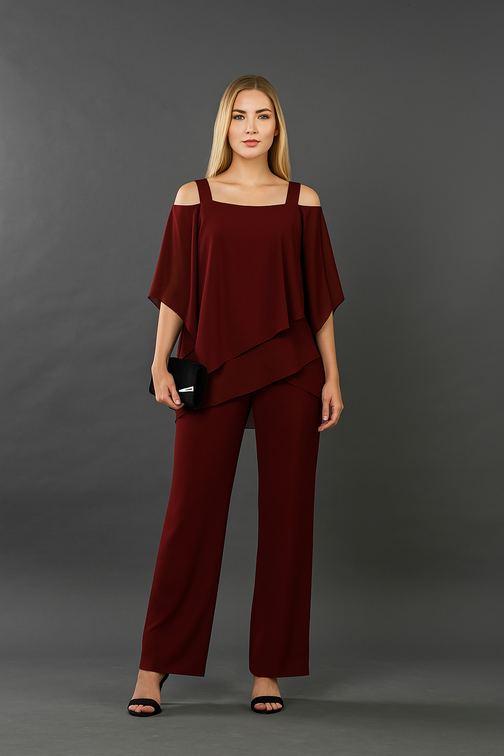 Elegantes Damen-Set mit schulterfreiem Oberteil und weiter Hose