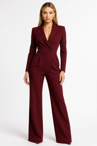 Eleganter Damen-Jumpsuit mit V-Ausschnitt, tailliert, langen Ärmeln und weitem Bein