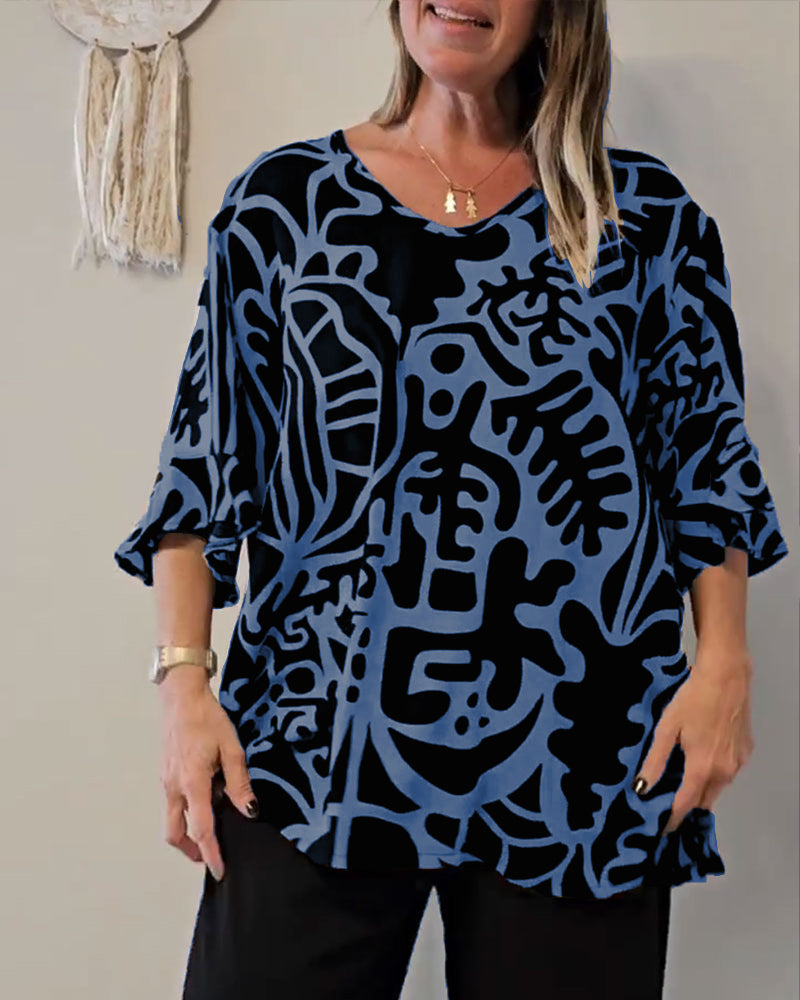 Bettina - Top abstrakter botanischer Druck