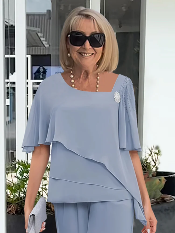 Stilvolles Damen-Set: Lagen-Tunika und weite Hosen