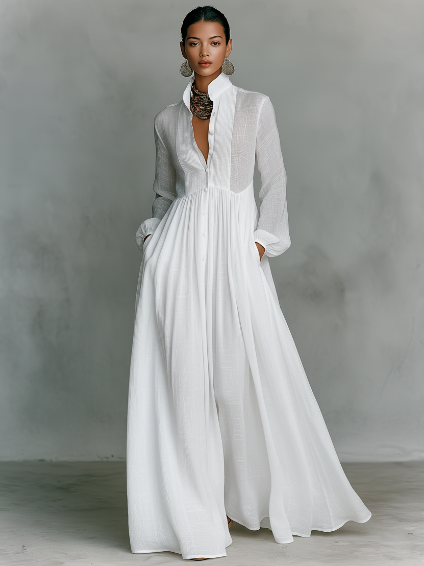 Antje - Patchwork Leinen Maxi Kleid