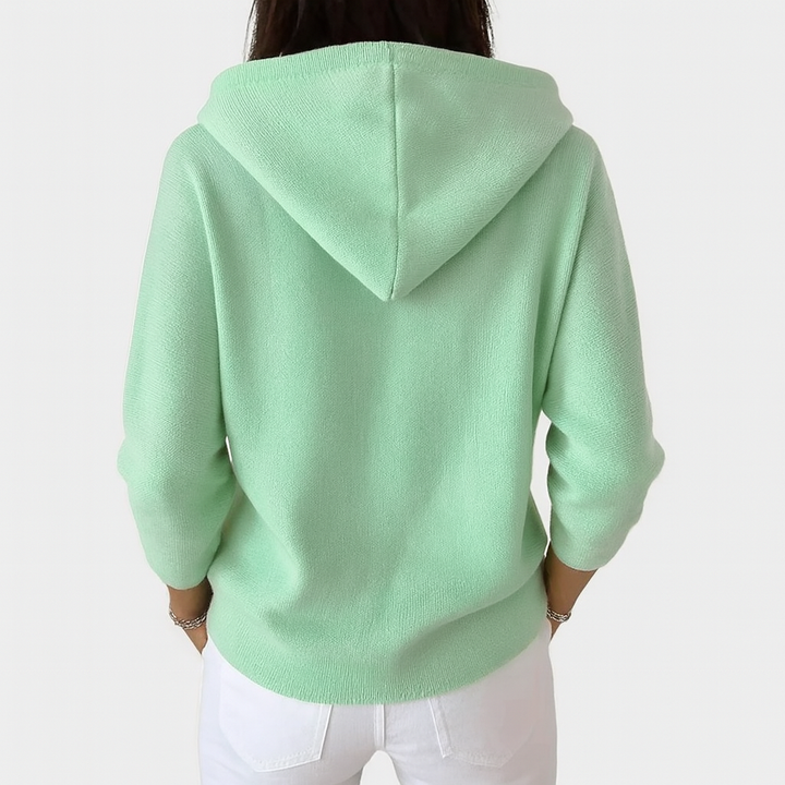 Albina | Damen Kapuzen-Strickjacke mit Knopfverschluss
