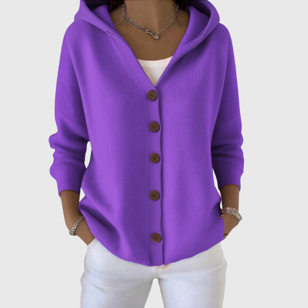 Albina | Damen Kapuzen-Strickjacke mit Knopfverschluss