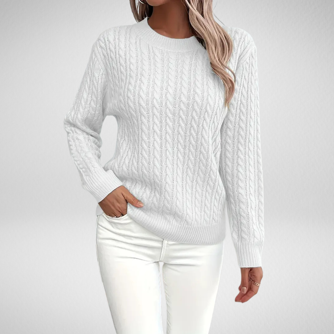 Aldine | Damen Pullover mit Zopfmuster in Weiß