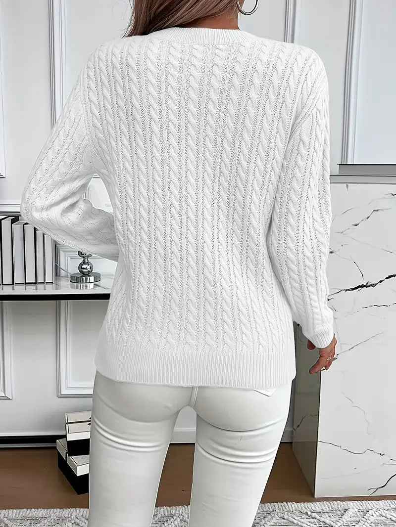 Aldine | Damen Pullover mit Zopfmuster in Weiß