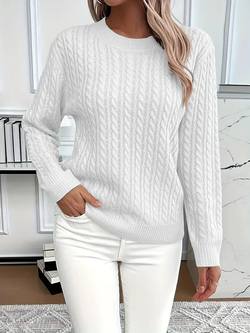 Aldine | Damen Pullover mit Zopfmuster in Weiß
