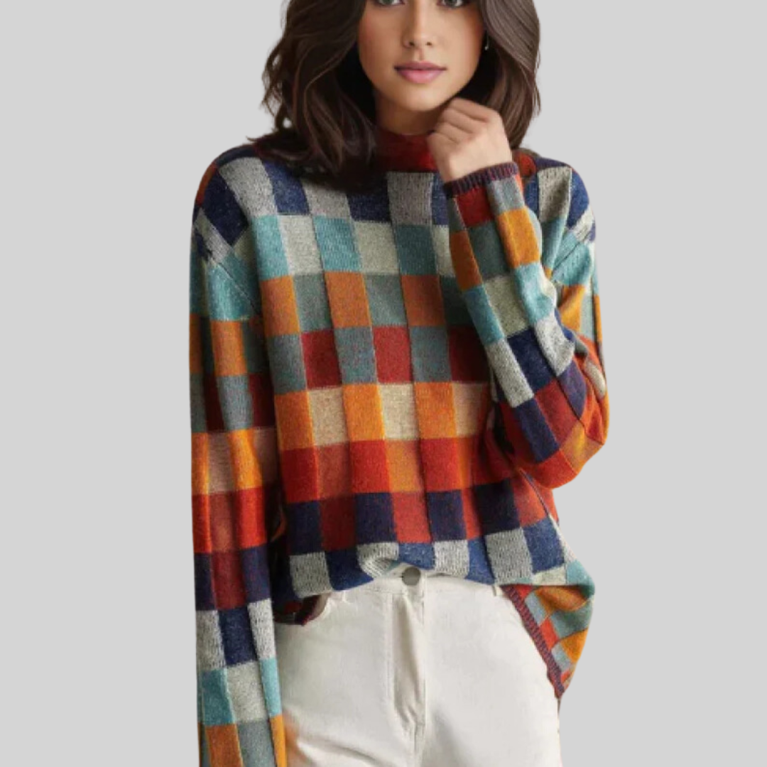 Aldona | Damen Bunter Rollkragen-Strickpullover