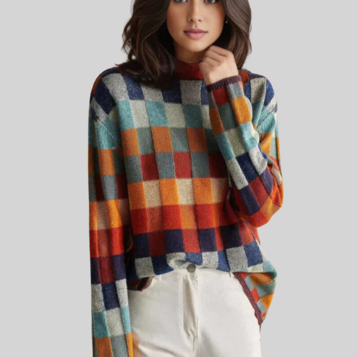 Aldona | Damen Bunter Rollkragen-Strickpullover