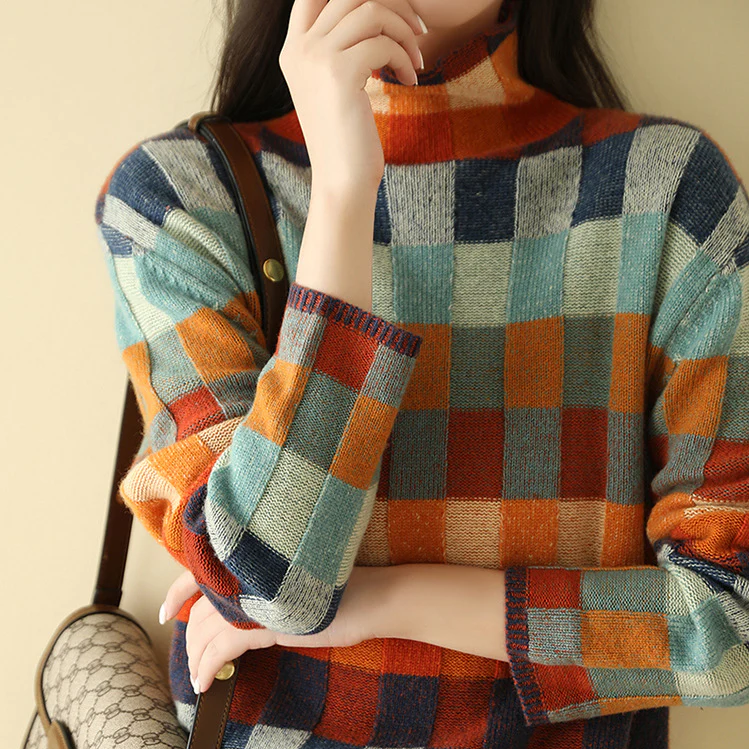 Aldona | Damen Bunter Rollkragen-Strickpullover