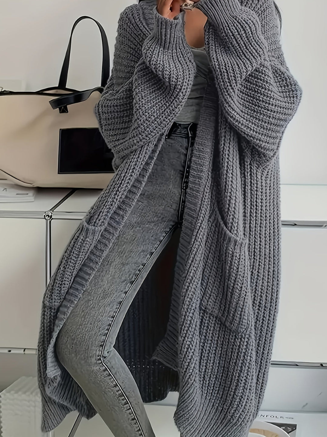 Aldvina | Damen Oversized Longline Strickjacke