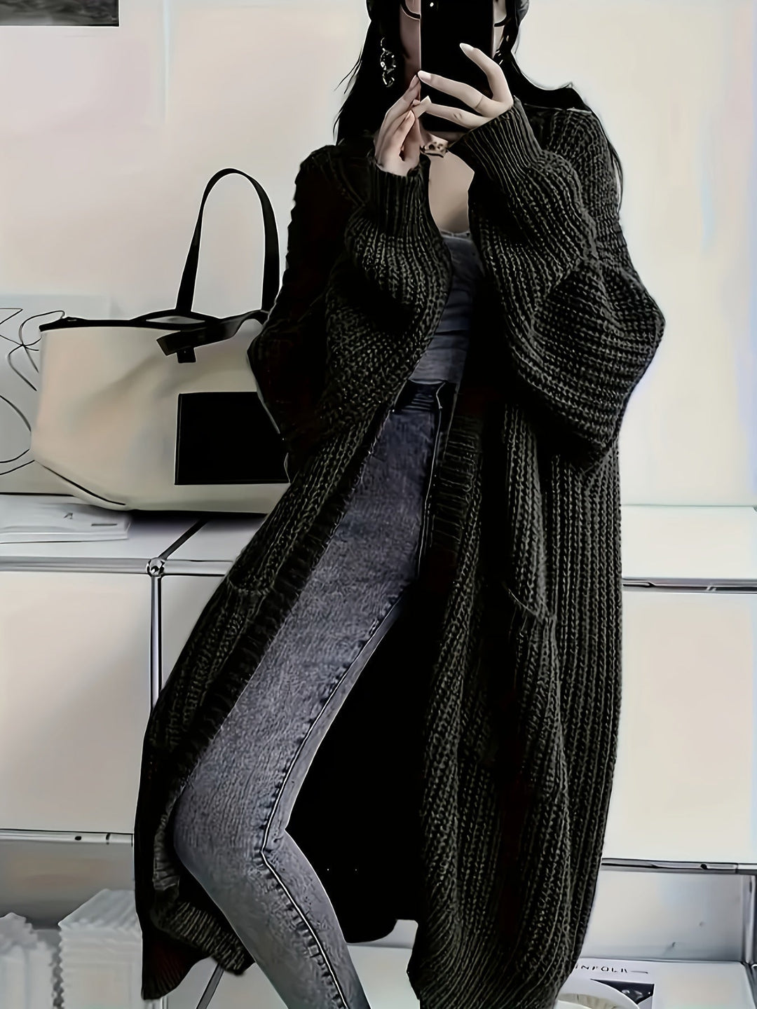 Aldvina | Damen Oversized Longline Strickjacke
